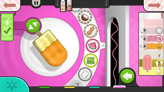A finished mango paleta on a plate surrounded by topping choices in Papa's Paleteria To Go!